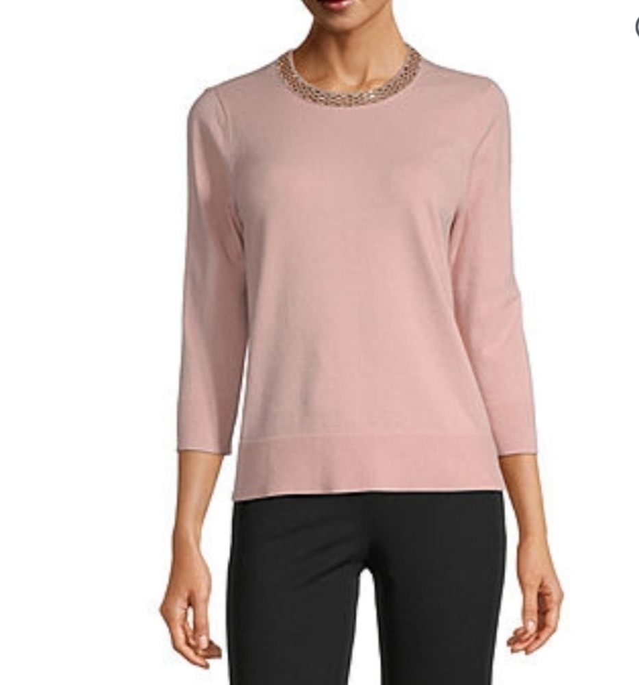 LIZ Claiborne Rose Jewel Neck 3/4 Sleeve Sweater - Picture 1 of 6